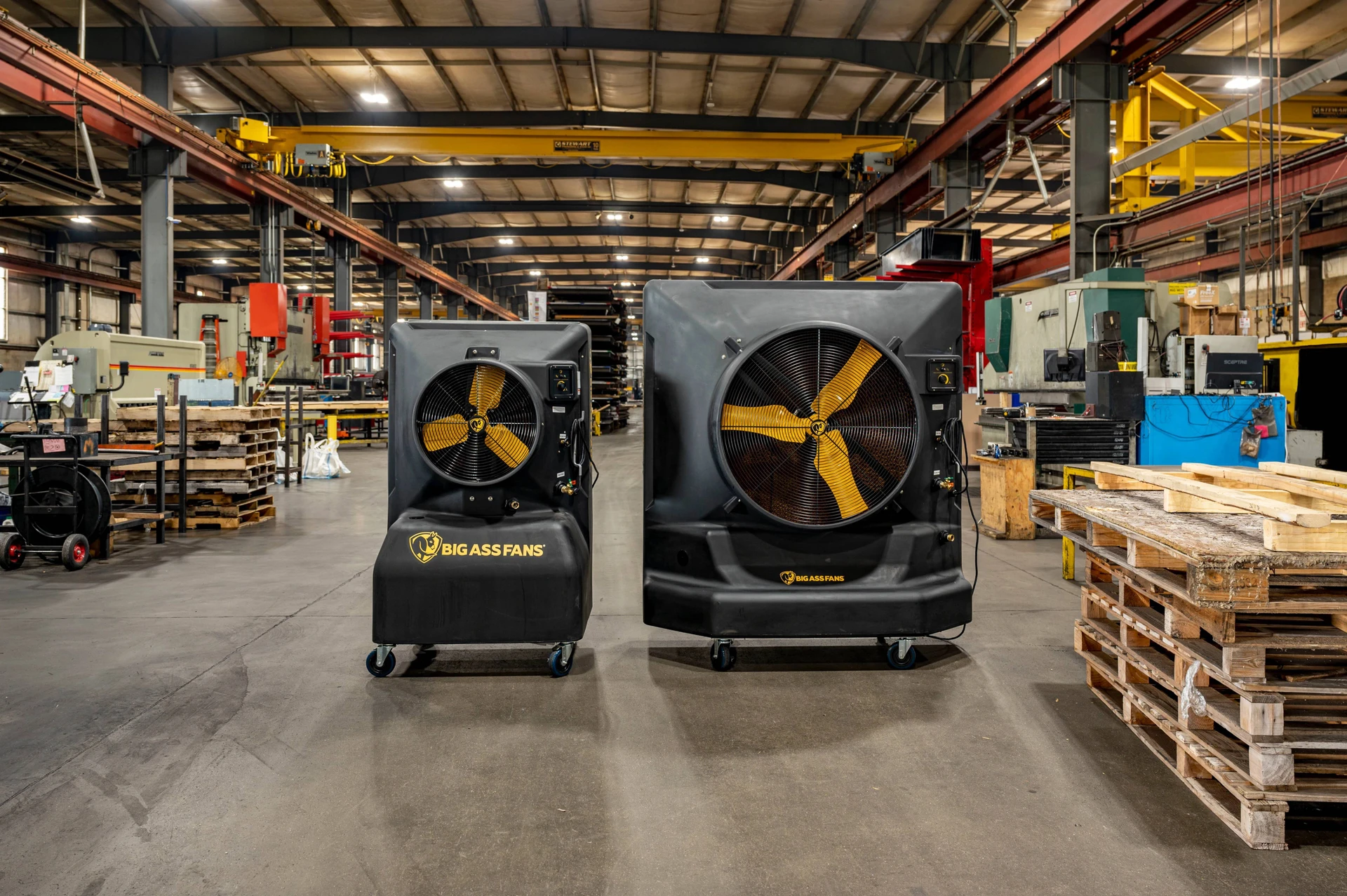 Industrial air movement equipment in a warehouse